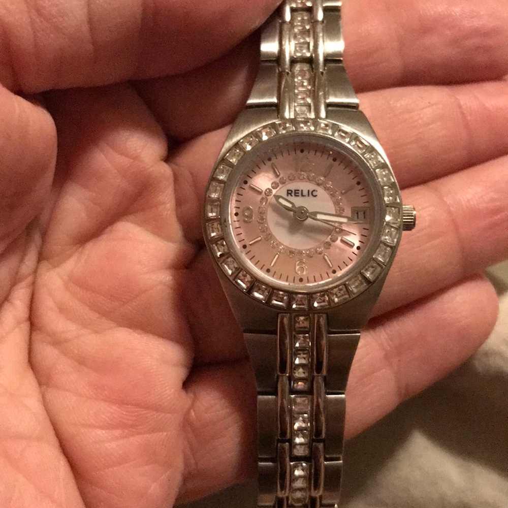 BRAND NEW Relic pink faced watch w/ LOTS OF BLING!